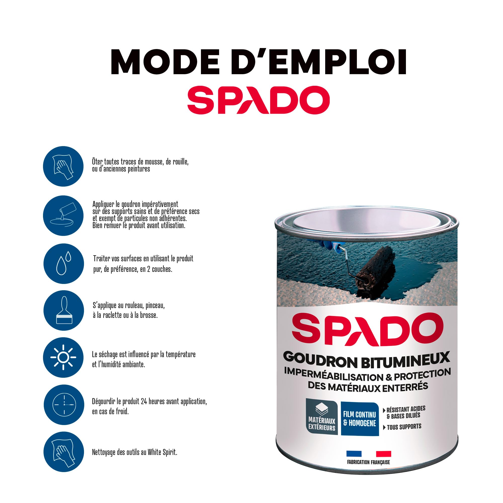Goudron Bitumineux Imperméabilisant Protection Surfaces Extérieures Enterrées Bois Anti-Rouille Anti-Acide Anti-Humidité 1 Litre