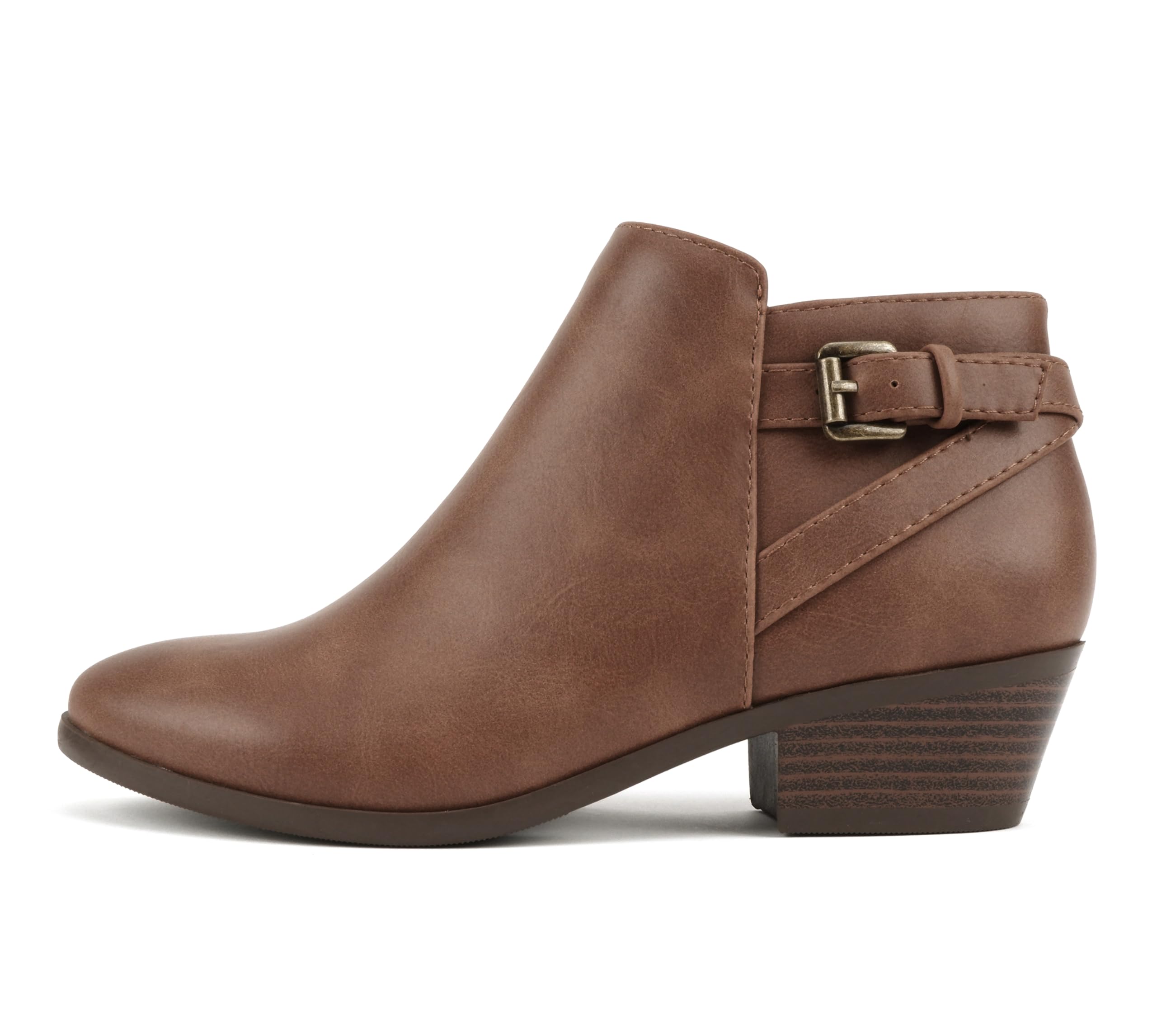 Soda CHOYA Women's Round Toe Faux Suede Stacked Heel Western Ankle Bootie