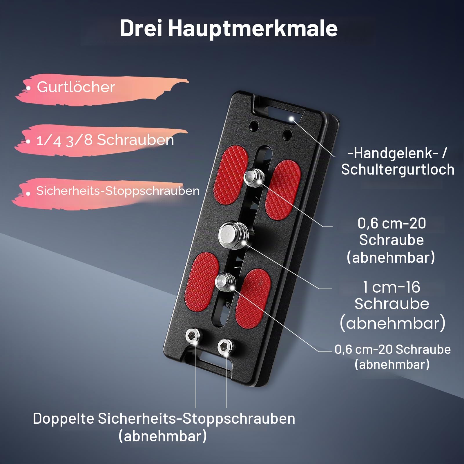 Haoge HQR-90 Arca-Platten für Stativ-Kugelkopf, 90 mm, universelle Arca-Swiss-Schnellwechselplatte für Stativ-Kugelkopf mit handverstellbarer Edelstahlschraube von 1/4 Zoll und 3/8 Zoll integriertem