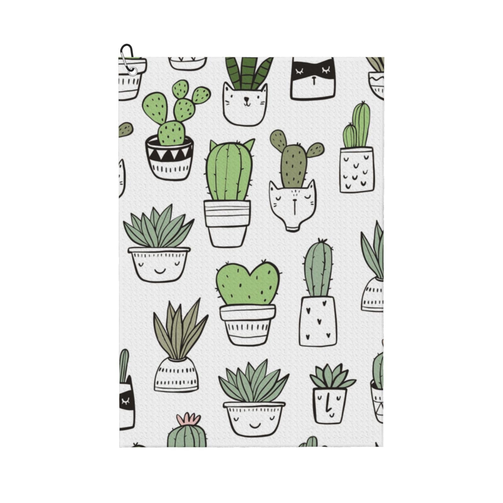 Hnnkloy Hand Drawn Cactus Print, 16x24 in Portable Waffle Golf Towels with Carabiner Clip for Golf Bag