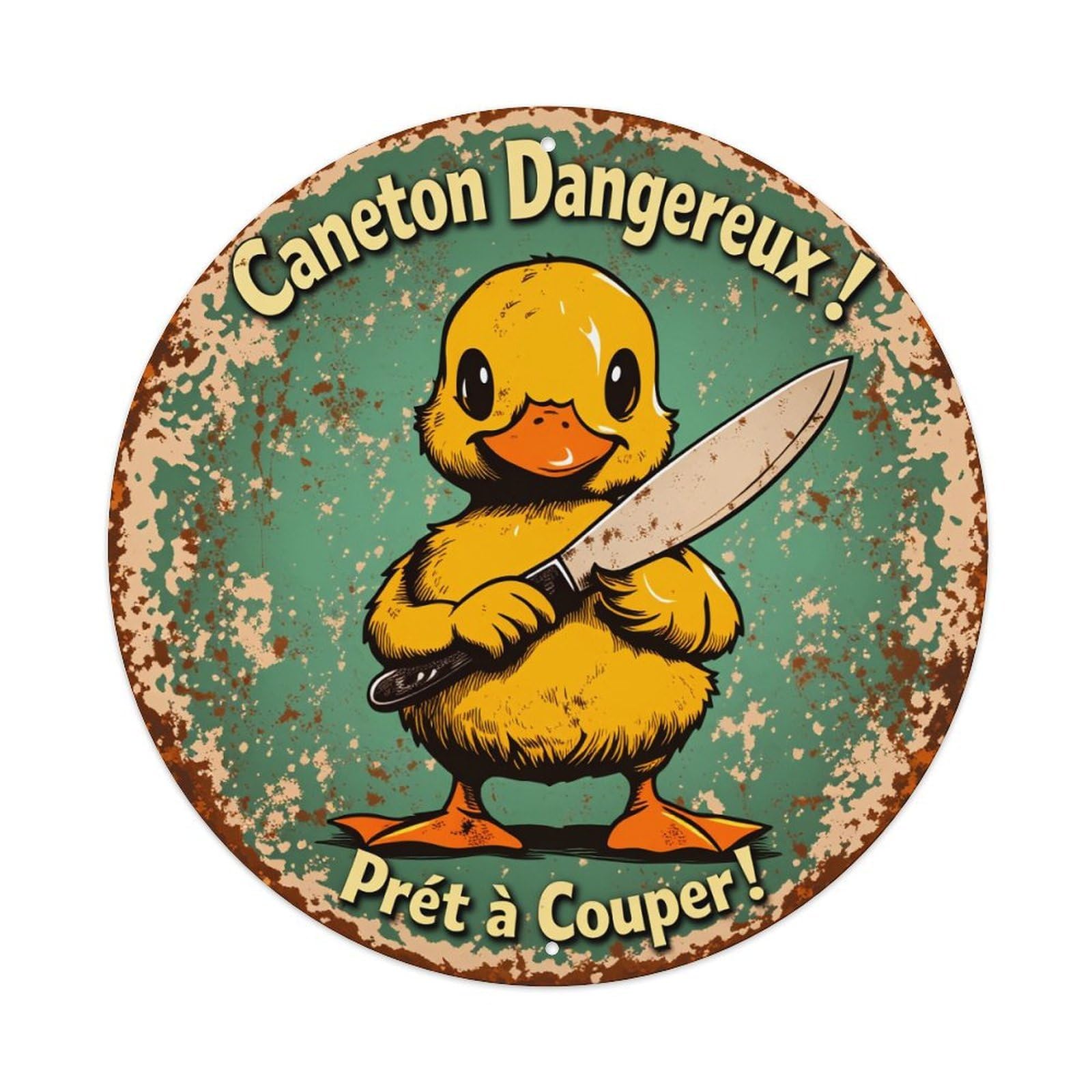 Duck Holding Knife Vintage Sign Round Tin Sign Vintage Style Metal Sign Home Bar Garden Wall Plaque Decor Metal Poster 8x8 Inch