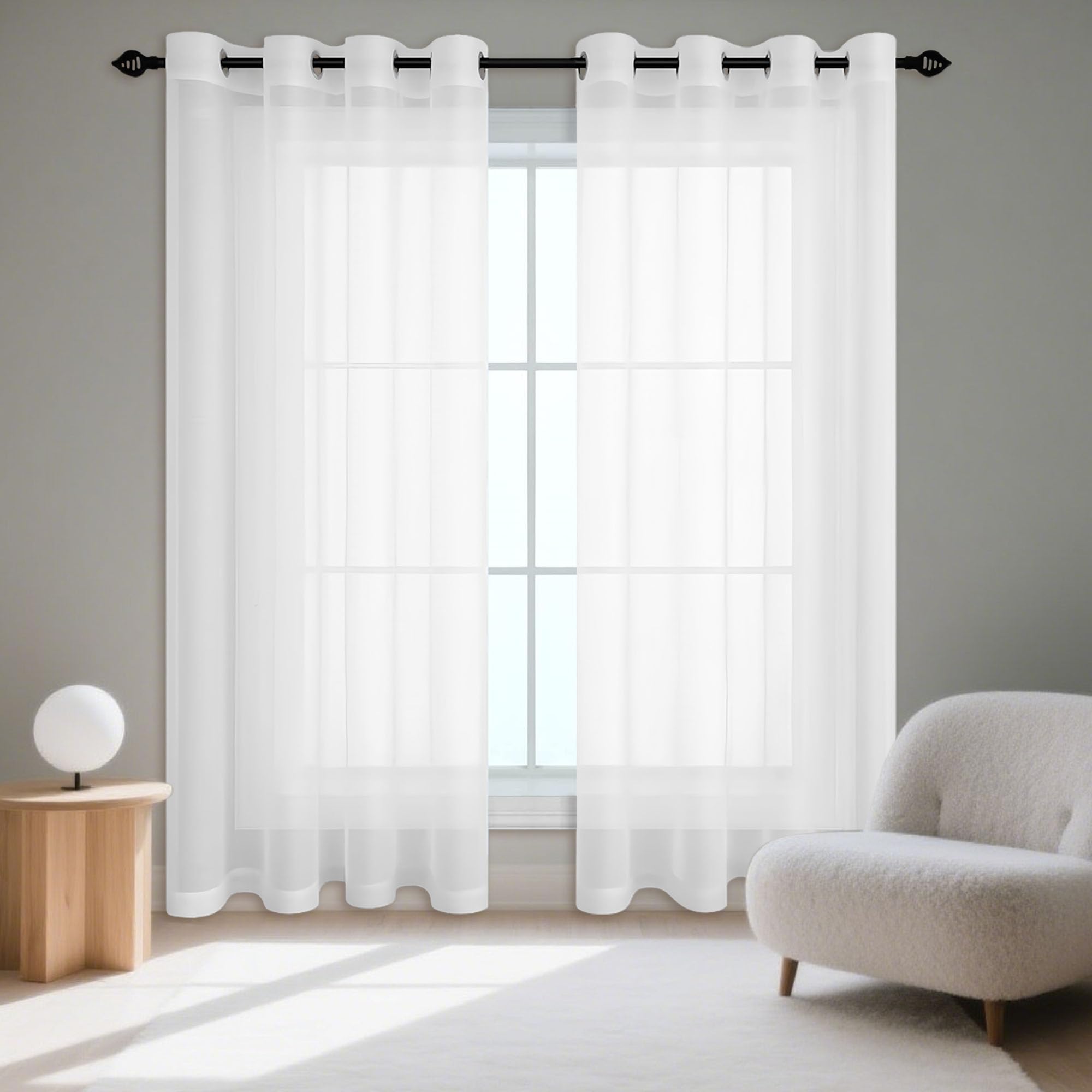 Rideau voilage à oeillets blanc 400 x 180 cm pour placard et cuisine