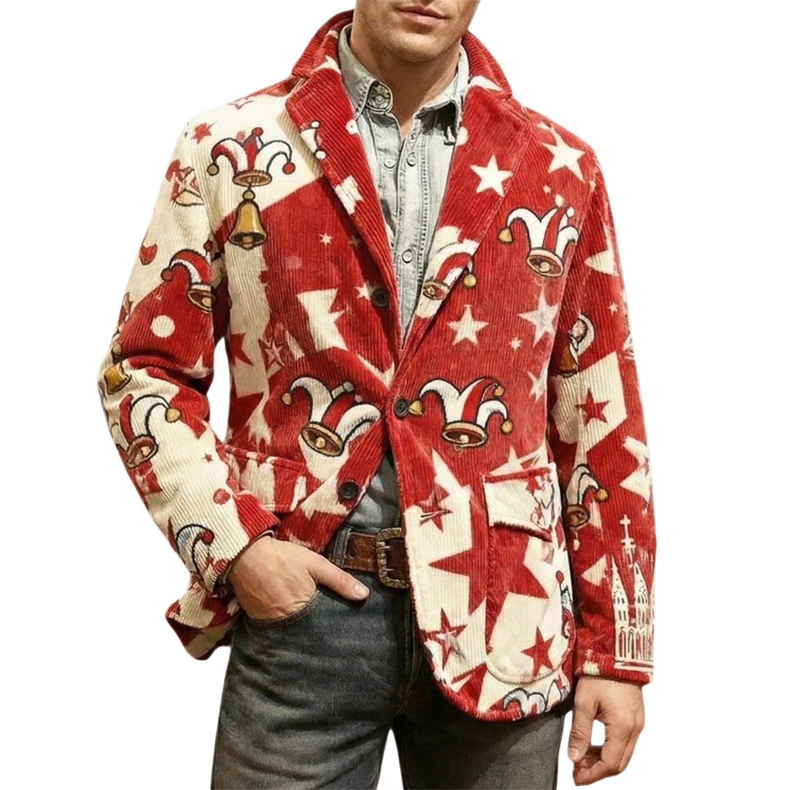 Mardi Gras Jacket Mens Holiday Blazer Outfits Plus Size Suit Sequin Top Accessories Costume Corduroy Cardigan Apparel, Z-25-Red, 4XL — image 1