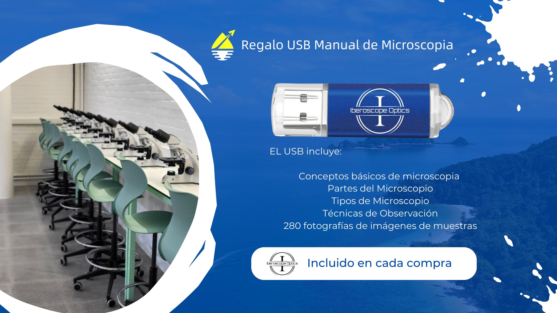 100 Muestras Preparadas para Microscopio en Español + USB con Manual de Microscopía | Set Educativo Estudiantes y Adultos |Vidrio Óptico