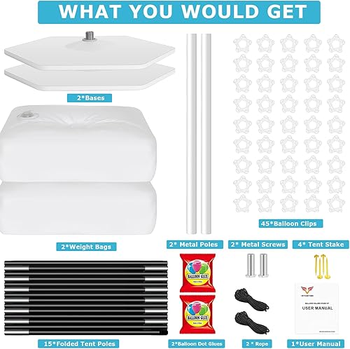 Miniatura 5 de Kit de soporte para arco de globos con base, kit de soporte ajustable para arco de globo con 45 clips de globo, bomba de globos, arco de globos de 9