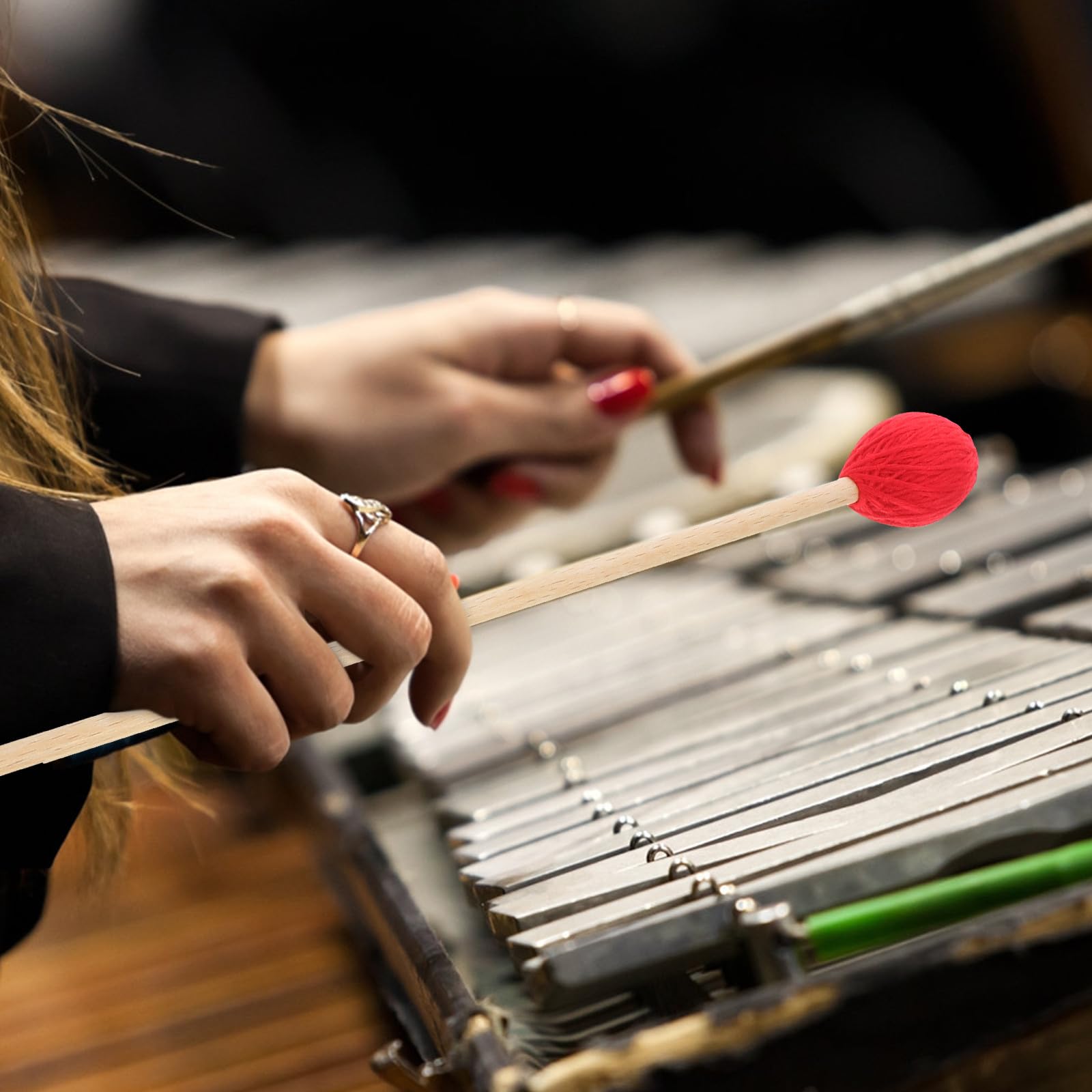 Mazos de Marimba Mango de Madera de Arce, Baquetas para Percusión en Par, Cabezal Envuelto en Hilo Rojo, Accesorios para Instrumentos Musicales, Uso Profesional y Principiantes,