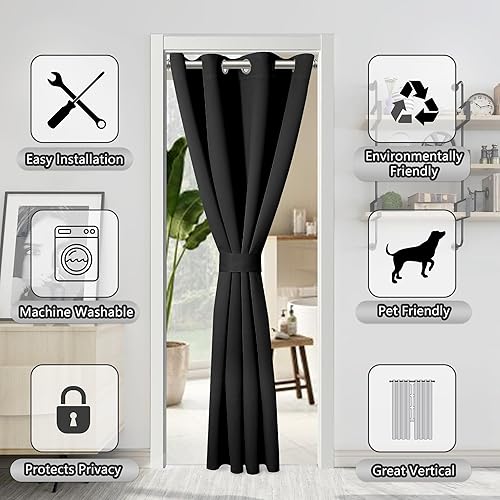 Miniatura 10 de Cortina de puerta francesa para privacidad de puertas, cortina blanca para ventana de puerta delantera, cortina con bolsillo para barra para puerta