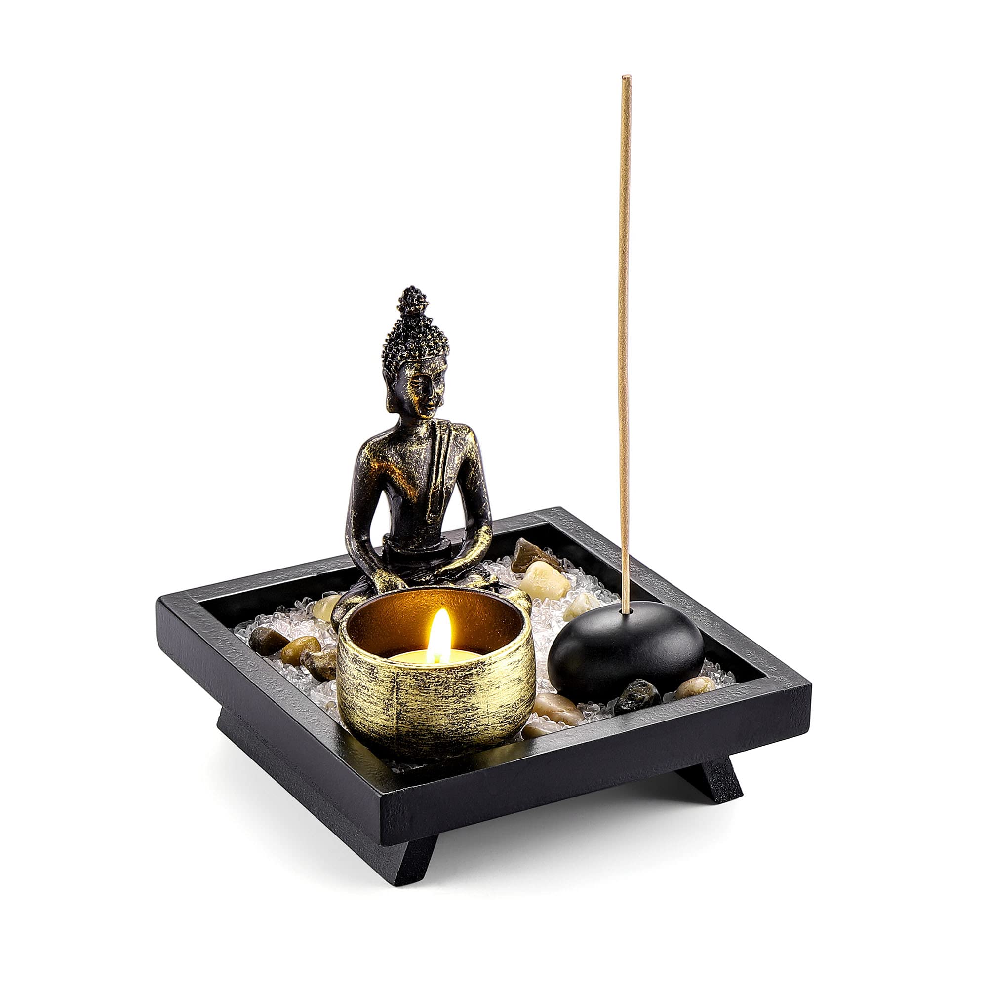 Top Plaza Incense Burner Buddha Statue Stick Incense Holder Tealight Candle Holder Zen Garden Meditation Home Living Room Desk Decor #2