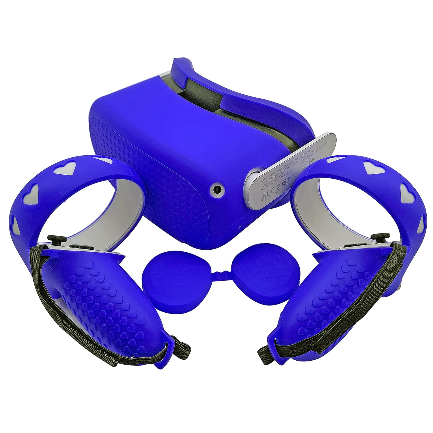 AreMe Silikonowy pokrowiec ochronny ze skóry zestaw akcesoriów do Meta/Oculus Quest 2, z przednią osłoną VR, osłona twarzy, osłona obiektywu ochronnego, pokrowiec na kontroler dotykowy (niebieski)