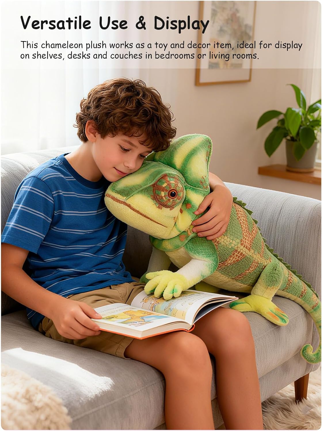 31.5" Realistic Chameleon Stuffed Animal, Large Chameleon Lizard Plush Toy Cuddly Iguana Reptile Animal, Birthday Gift Decoration Plushy for Boys Kids Teens Adults (Green, 80cm/2.62ft)
