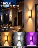 Meevt Smart Outdoor Wall Lights, 1800LM RGBCW Updown Porch Lights, IP65 Waterproof Exterior Lighting, Work with Alexa & Google Assistant, App & Remote Control Wall Lights for Patio, Garage, 1 Pack - 2