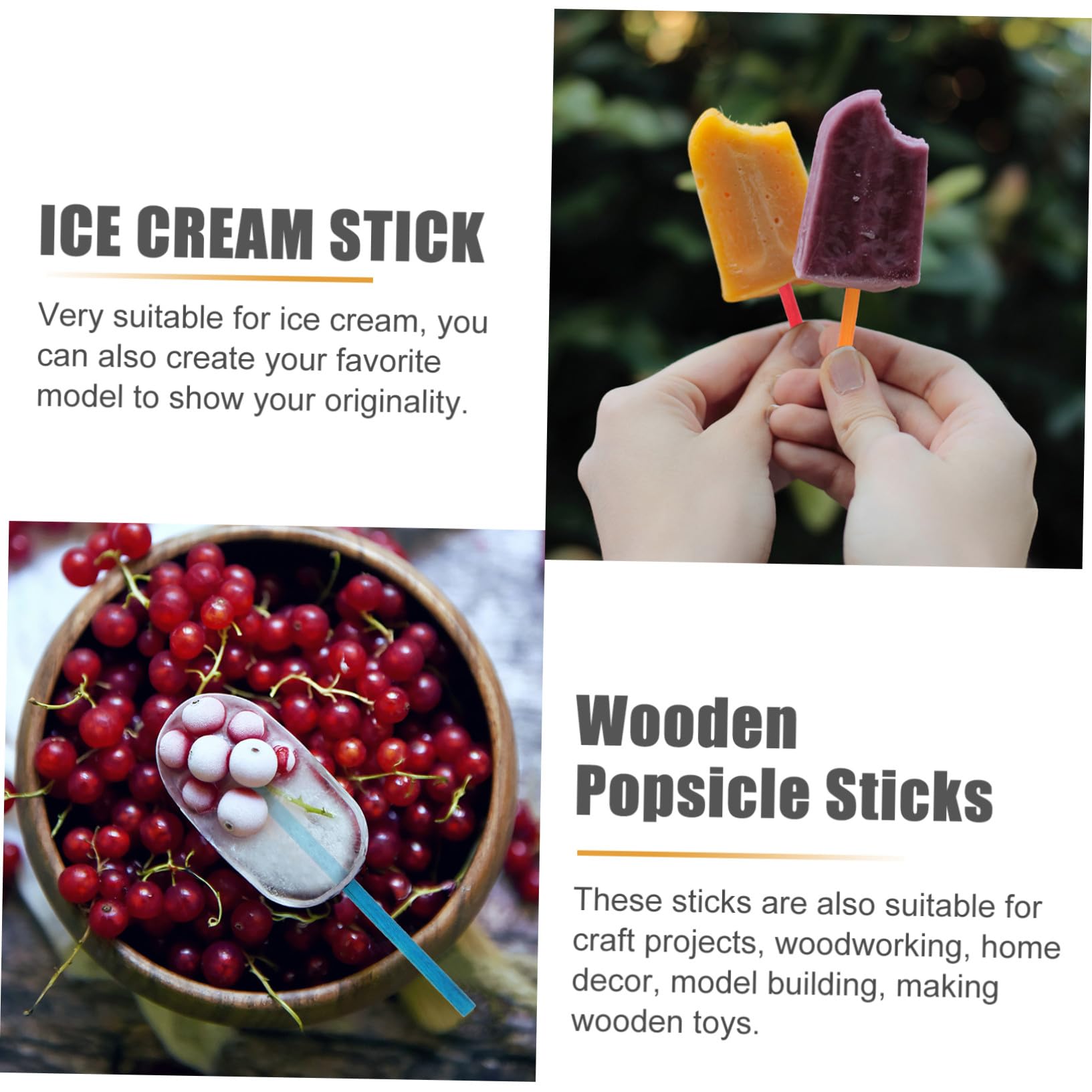 VILLCASE 500 Palitos para Hacer Helado de Madera Lisos y Fáciles de Sostener para Manualidades y Decoración Hogar