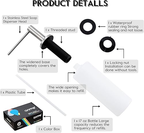 Miniatura 6 de GAPPO Dispensador de jabón para fregadero de cocina, dispensador de jabón integrado para fregadero, cabezal de bomba de acero inoxidable de níquel