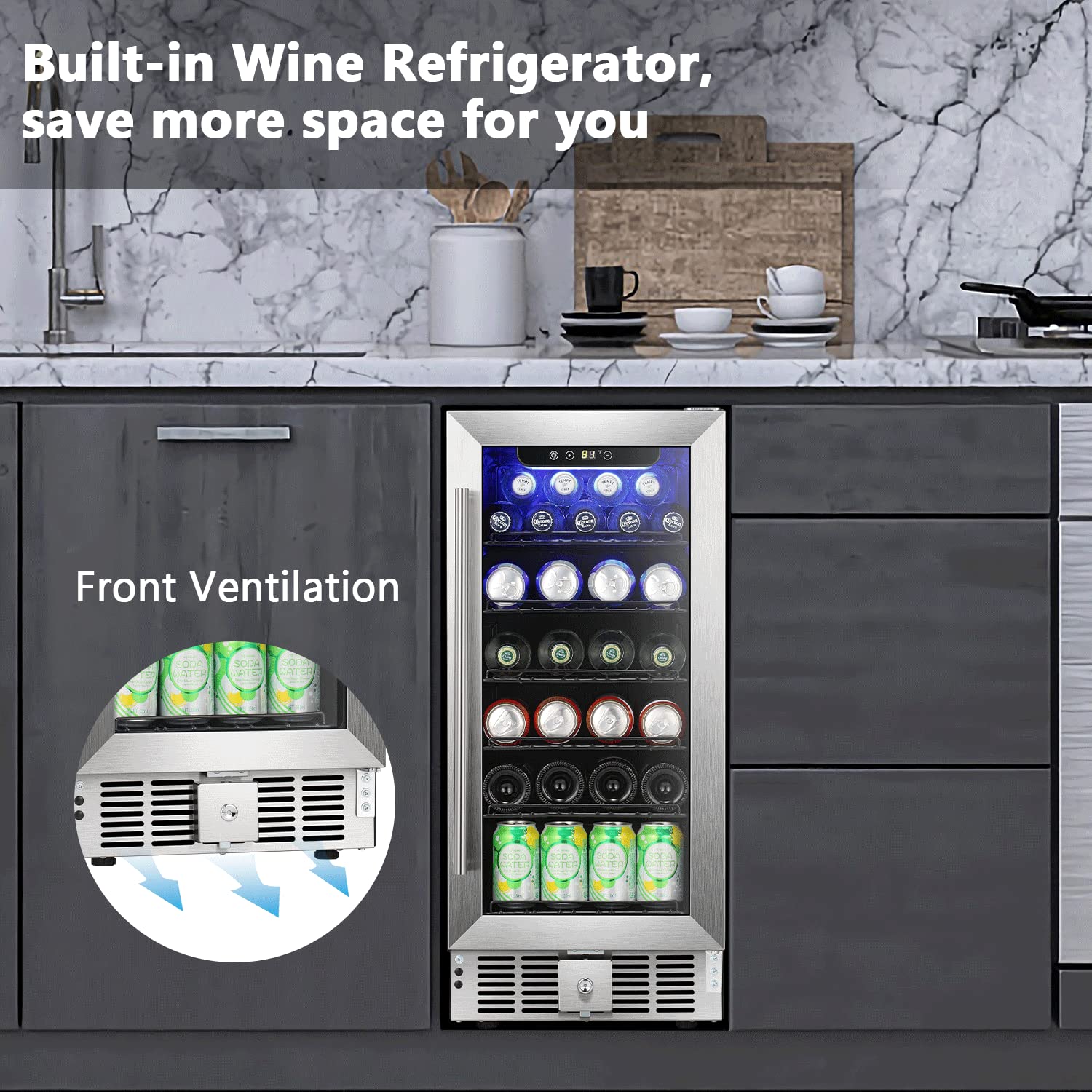 Cowsar Wine Fridge 15inch Beverage Refrigerator 2.9 Cu.Ft. Freestanding Or Under Counter Cooler Stainless Steel Beer Fridge Mini Etl Approved on Fridge.com - View 3