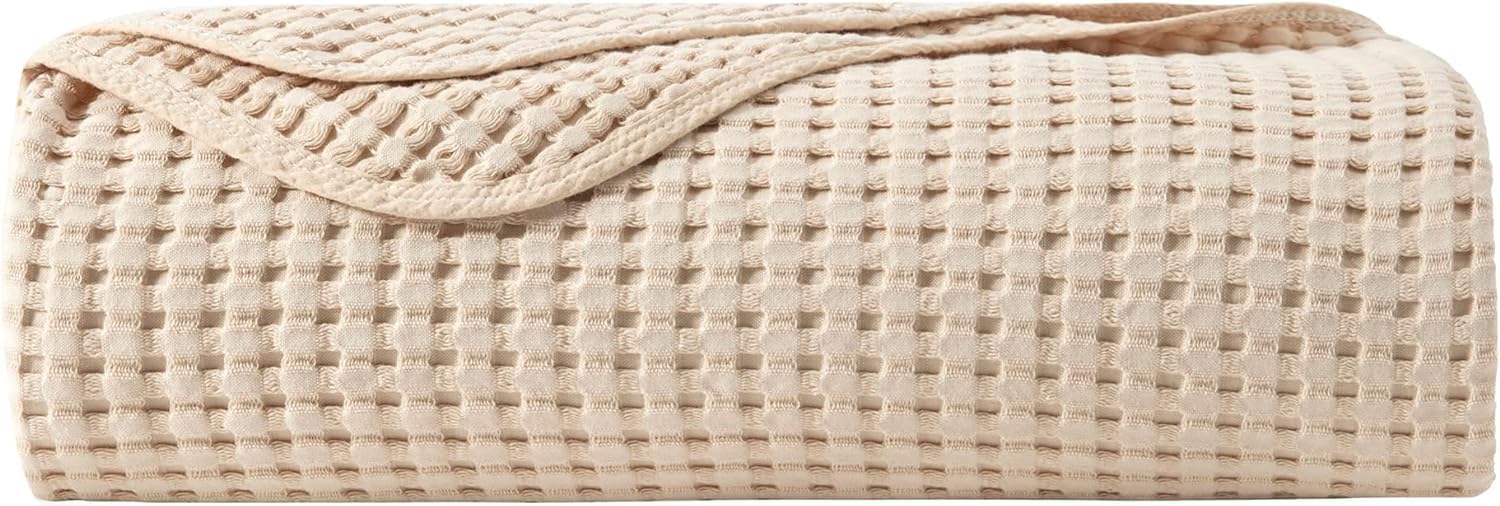 Amorchoice 100% Cotton Blankets - Waffle Weave Blankets for All Seasons, Cozy and Soft Woven Blankets, Lightweight but Warm Blankets (White, Twin (60x80))