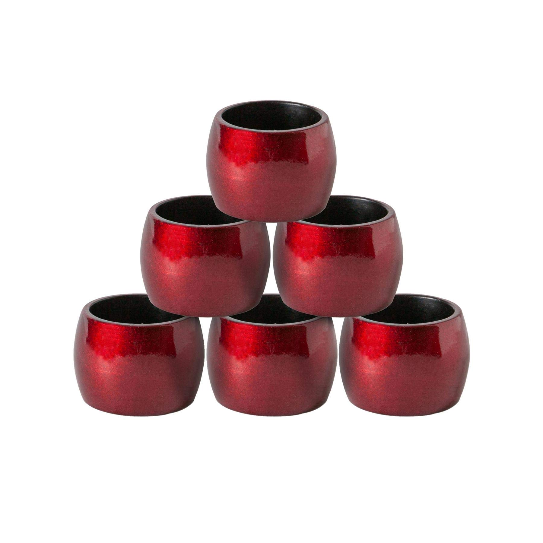 Argon Tableware Metallic Napkin Rings - Red - 4.5cm - Pack of 6 - Metallic Finish Reusable Dining Table Setting Napkin Buckle Holder for Christmas, Party Celebrations, Restaurant Tableware Decor
