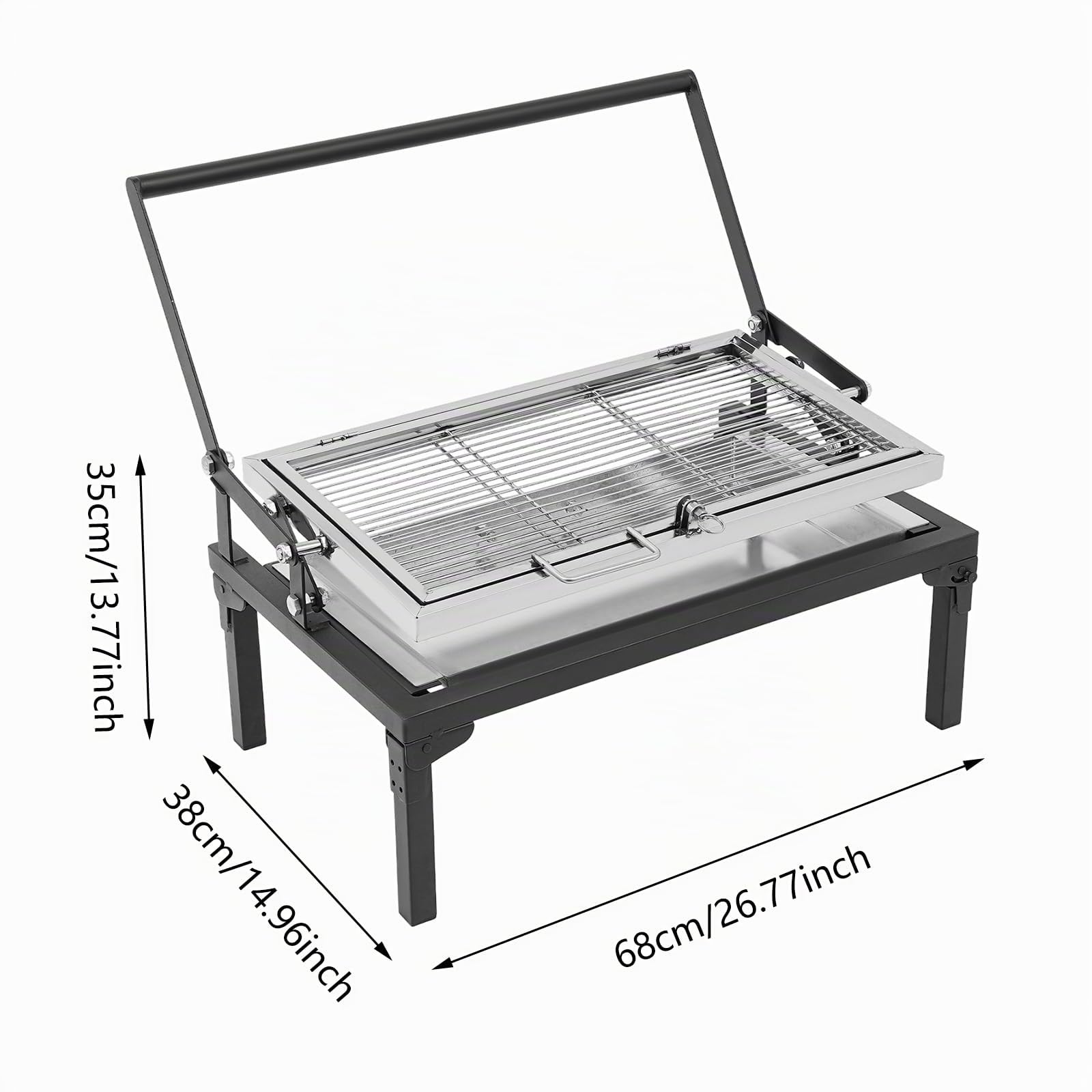 Barbecue portatile a carbonella girevole a 360°, in acciaio inox, Smoker Grill con cestino pieghevole, per campeggio, portellone posteriore e avventure all'aperto, include borsa per barbecue gratuita