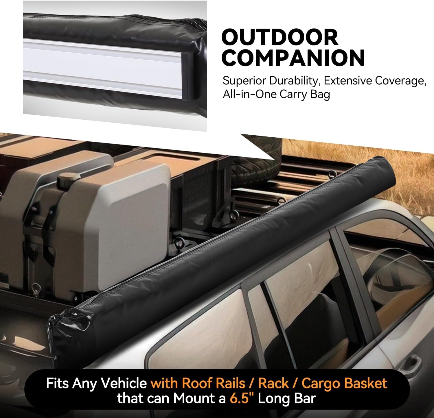 Auto Dynasty Roof Rack Pull Out Folding Shade Cover Car Awning Universal for Any Vehicle with Roof Rails/Rack/Cargo Basket, 6.5 (L) x 9.8 (W) Inches, Bare Brown