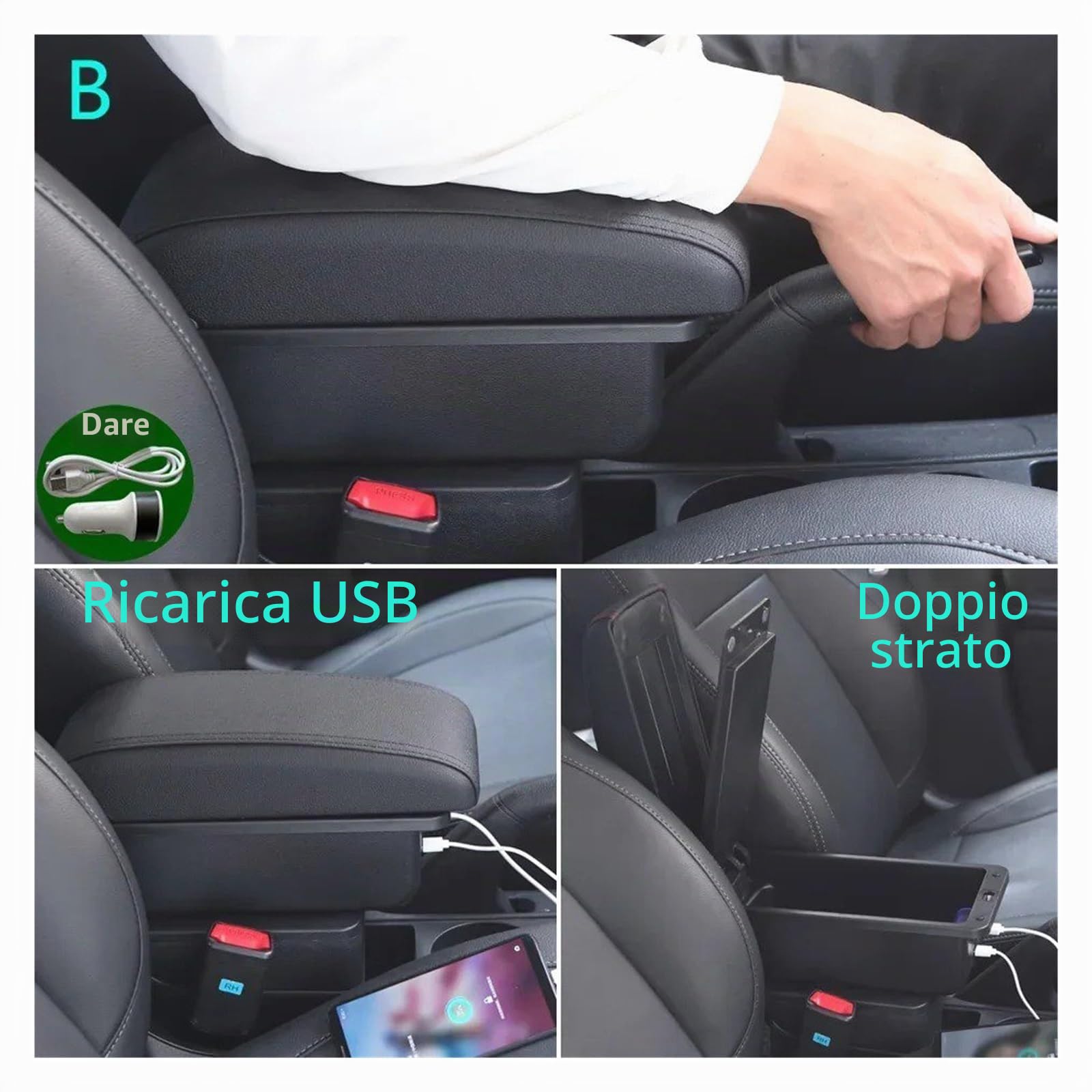 Per Peugeot 208 2008 2019-2022 2023 2024 2025 Bracciolo Per Auto Parti Di Ricambio Dettagli Interni Scatola Portaoggetti Accessori Centro Bracciolo Box(C Black line NO USB)