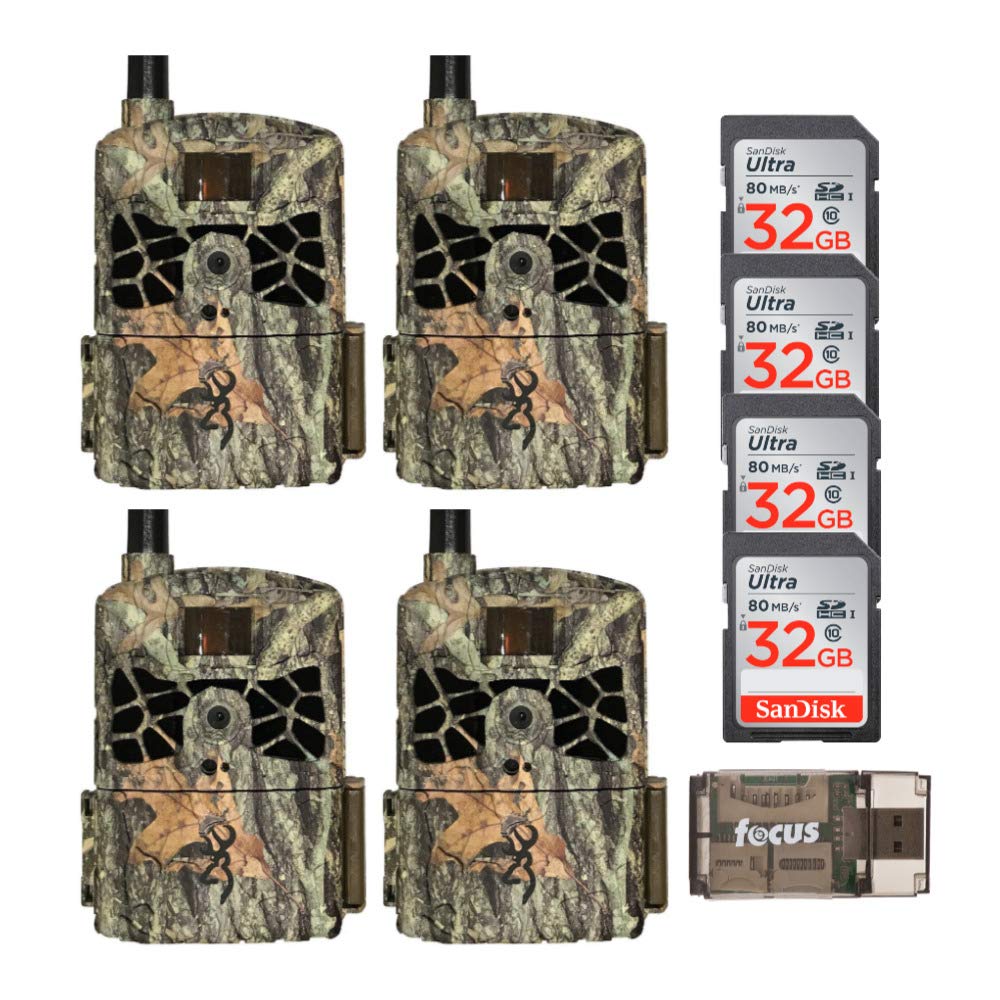 Browning Trail Camera Defender Wireless Pro Scout Cellular Trail Camera (Verizon) (4-Pack) Bundle with Ultra 32GB SDHC UHS-I Memory Card (4-Pack) and All-In-One High Speed USB Card Reader (9 Items)