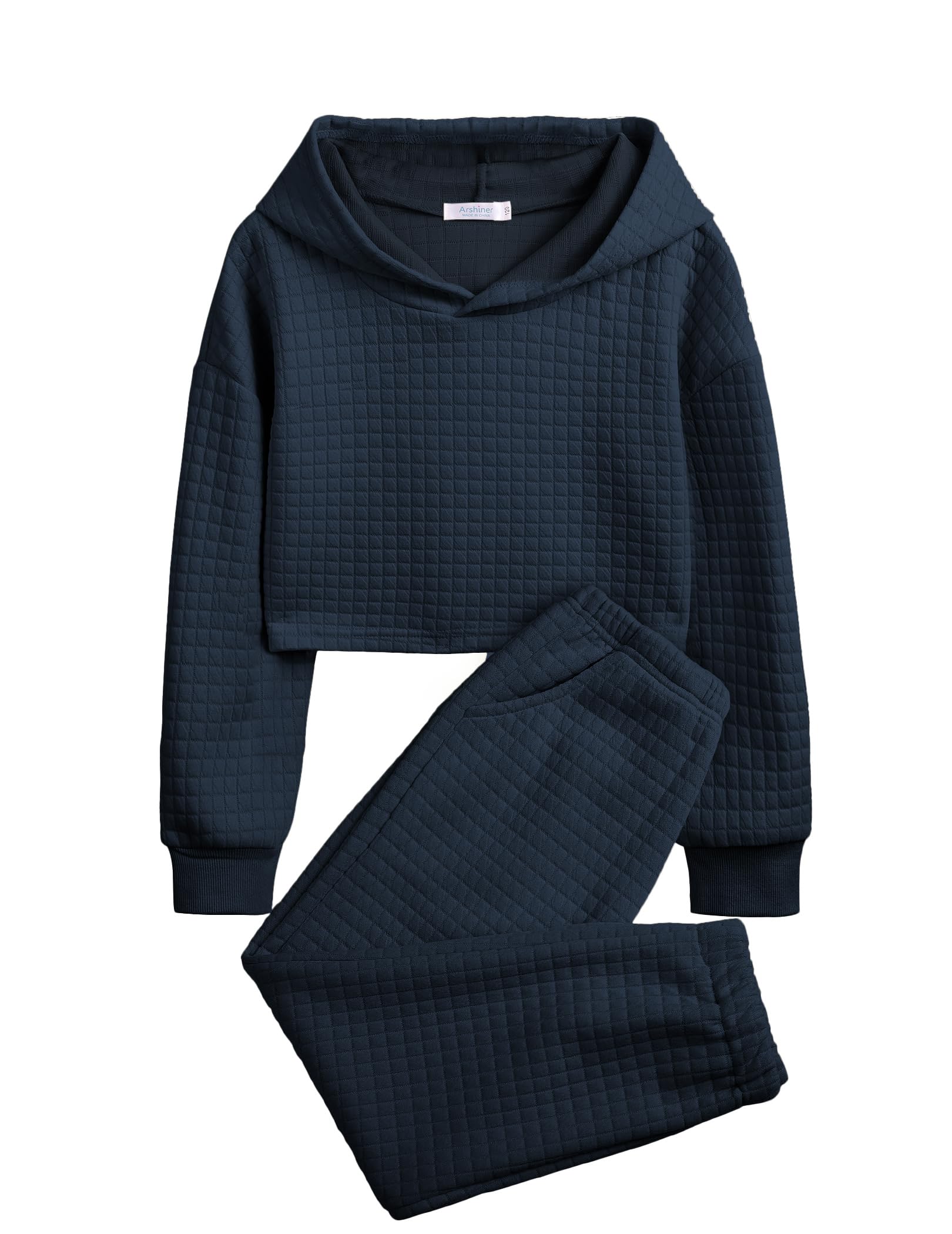 Arshiner Girls 2 Piece Outfit Waffle Knit Hooded Sweatshirt and Sweatpants