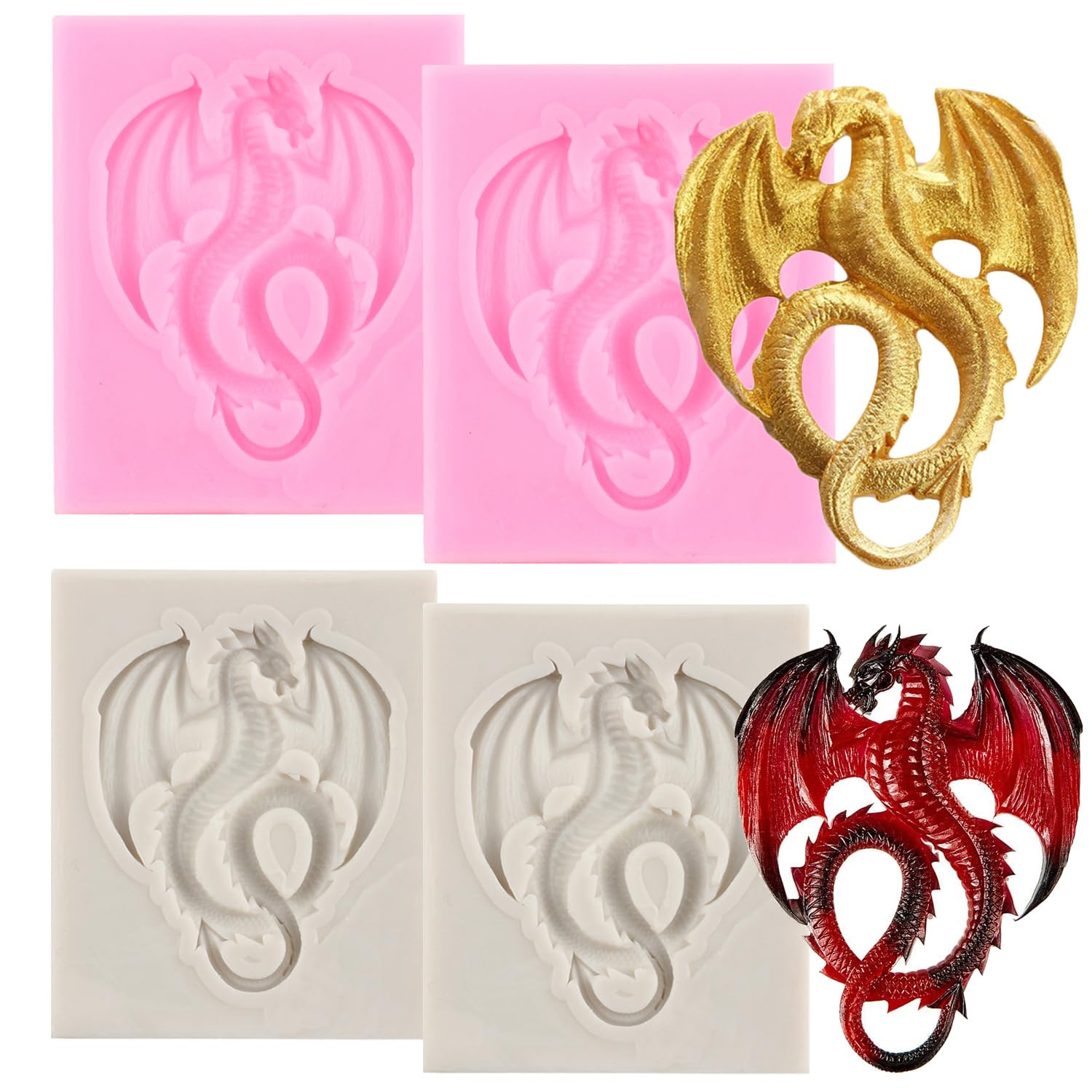 Dragon Silicone Mold Cute Dragon Fondant Mold Animal Dragon Chocolate Mold For Cake Decorating Cupcake Topper Candy Chocolate Gum Paste Polymer Clay Set Of 4