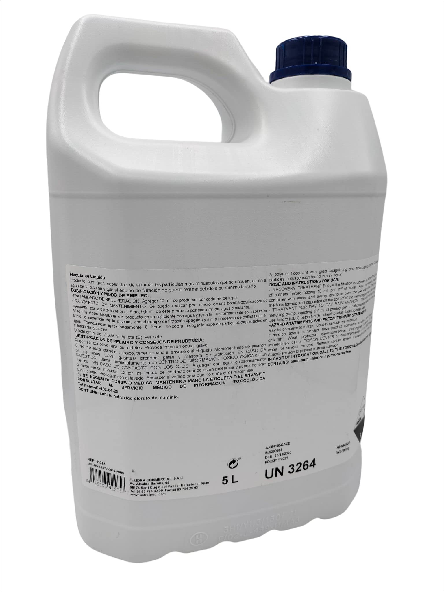 RASMACOR | 1 Unidad Floculante líquido para Piscinas | Garrafa 5 litros | Producto para CLARIFICAR Aguas TURBIAS | Eliminar la turbidez del Agua | Fluidra 11388