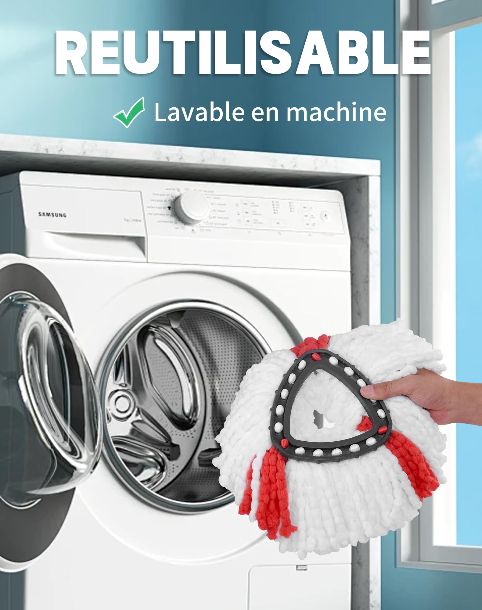 Recharge Serpillière LAOYE 3pcs Pour Vileda Turbo - Microfibre Frangée Bleu - Lavable En Machine