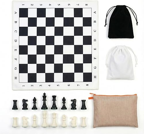 Miniatura 5 de Tapete de ajedrez para niños y familia, uso en mesa o suelo - Tablero de ajedrez suave plegable de 20 pulgadas con piezas de gran tamaño, juego