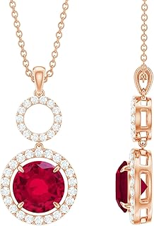 Lab Grown Ruby Moissanite Necklace for Women, AAAA Quality, Certified Ruby Circle Pendant With Chain (Ready to Gift), 14K ...