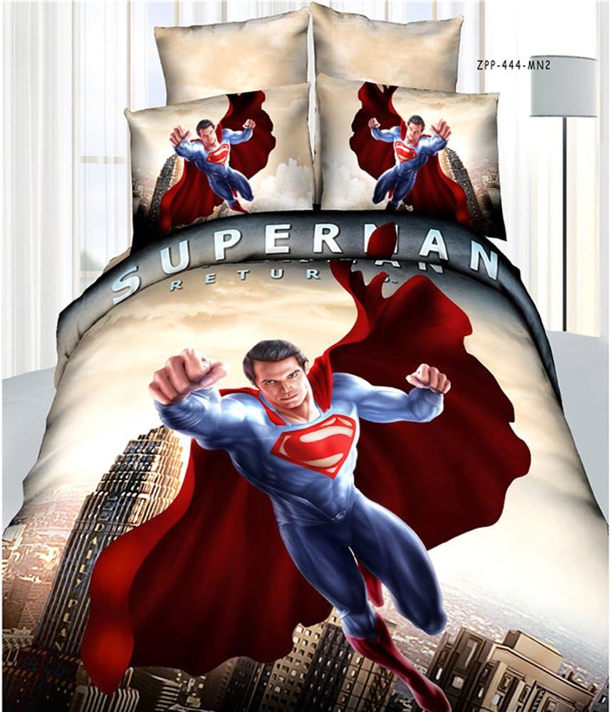 SuperMan Cartoon 3D Effect Print 4pcs Bedding Sets,Cotton100% material beautiful Creative bedding sets Queen Size Christmas Gifts For Children
