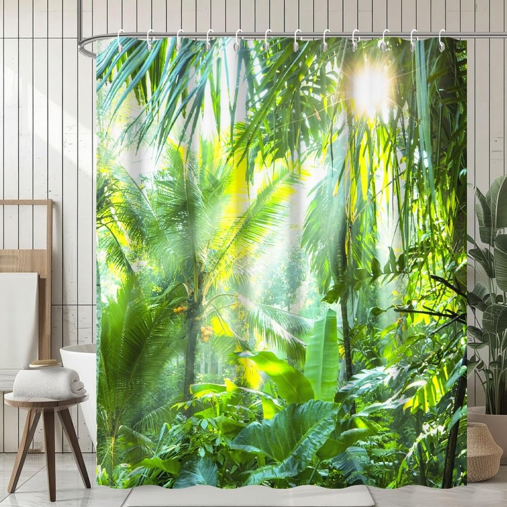 Uiiooazy Cortina de Ducha de Hoja Eucalipto, Cortinas de Ducha Verde Oro Abstracto Planta Cortinas de Baño Antimoho Impermeable Lavable Tejido de Poliéster Cortina Ducha con Ganchos 90x180cm — view 114
