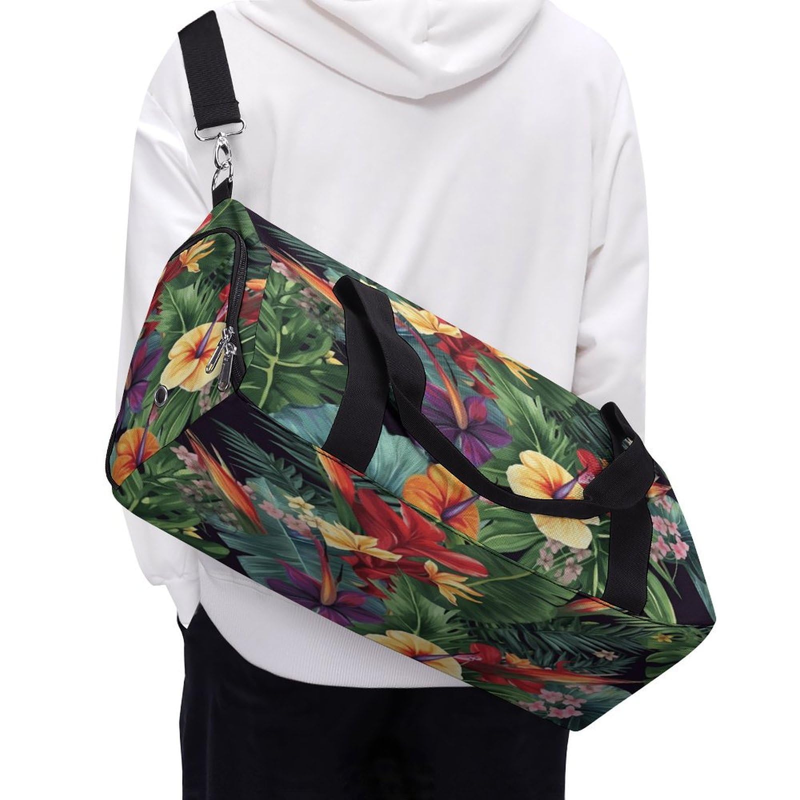 Turnbeutel für Damen und Herren, Motiv: tropische Pflanzen und Blumen, wiederverwendbar, Turnbeutel mit Schuhfach, Stil, Einheitsgröße, modern, Stil:, Einheitsgröße, Modern