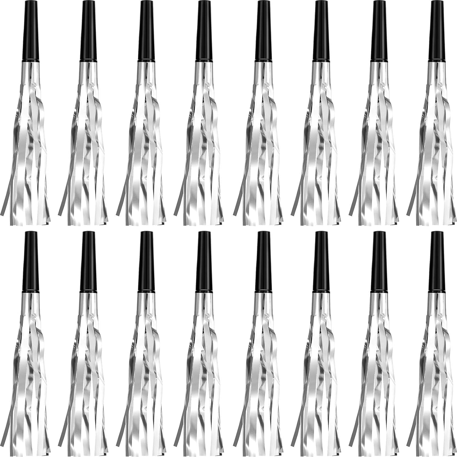 ELECDON Party Whistles, Noise Makers, 24Pcs Silver Glitter Metallic Fringed Noise Makers, Party Blower Paper Noisemakers Birthday Party Blowouts Whistles for Party Favors Supplies and Music Playing