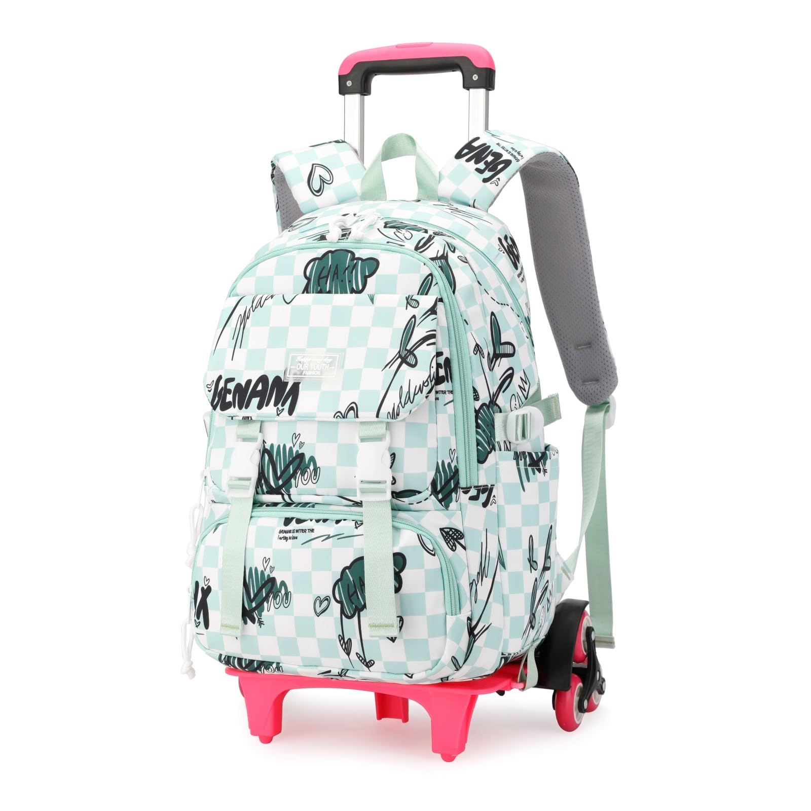 PROTAURI Mochila Escolar 6 Ruedas para Niños - Mochila Trolley para Niños Niñas Mochila Libros de Estudiantes Primarios con Trolley Extraíble Viajes al Aire Libre Universidad