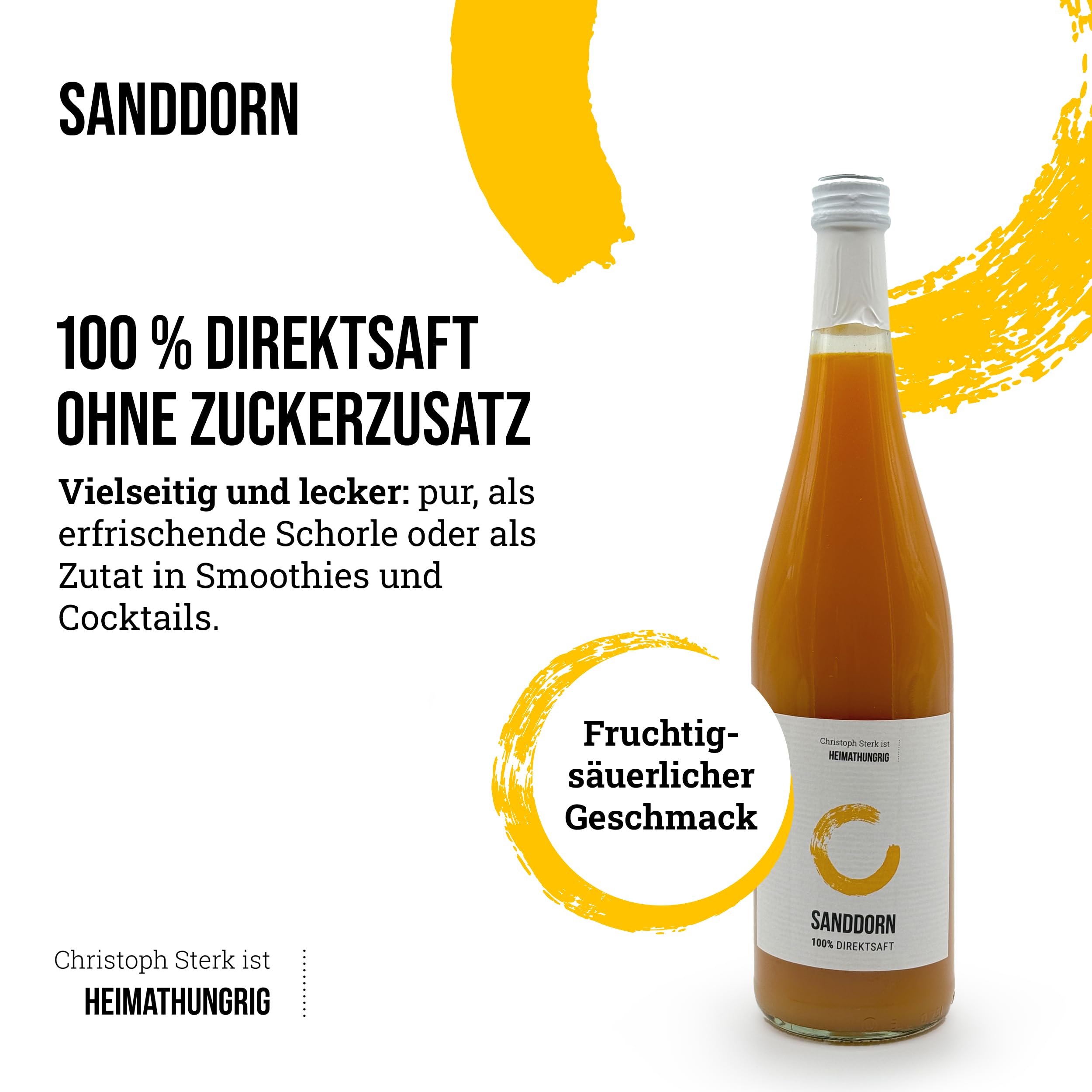 Heimathungrig - Bio Sanddorn Direktsaft 6x0,75L - Fruchtsaft aus 100% Sanddornbeeren - naturtrüber, vegan & ungesüßt - Natürlicher Sanddornsaft ohne Zuckerzusatz (Regionaler Saft aus Deutschland)