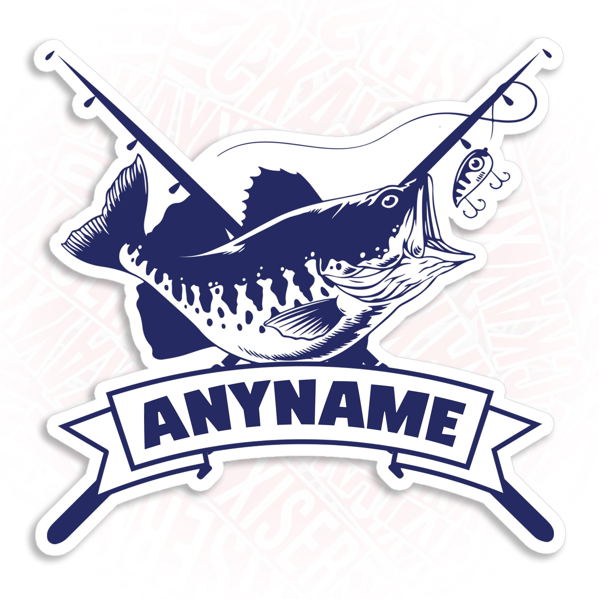 Custom Fishing Fisher Name Sticker Personalized Bass Fish Stickers Fishing Lover Waterproof Die-Cut Vinyl Laptop Sticker, Water Bottle Sticker, Funny