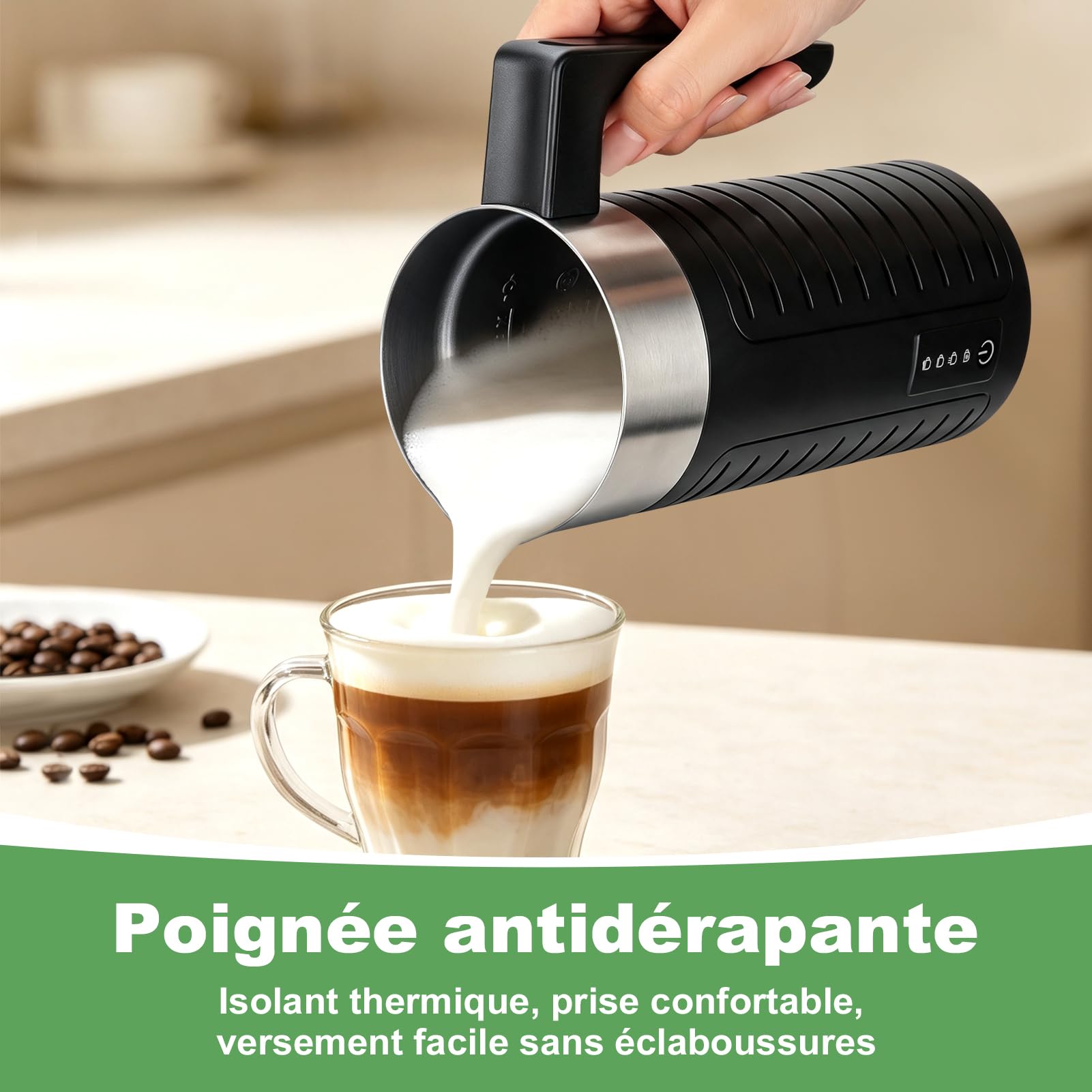 Mousseur à lait électrique 4-en-1, Lave-vaisselle, silencieux <50dB