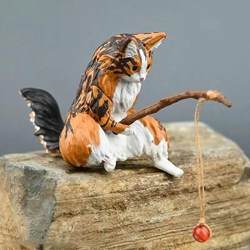 Miniatura 2 de Decoración de acuario de gato de pesca en miniatura, mini estatua de animales, decoración de animales de acuario, juego de figuras en miniatura para