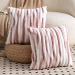 MADIZZ Set of 2 Faux Wool Plush Decorative Throw Pillow Covers 16x16 Inch Black Fluffy Striped Soft Decorative Cushion Cover for Sofa Bedroom Pillow Shell