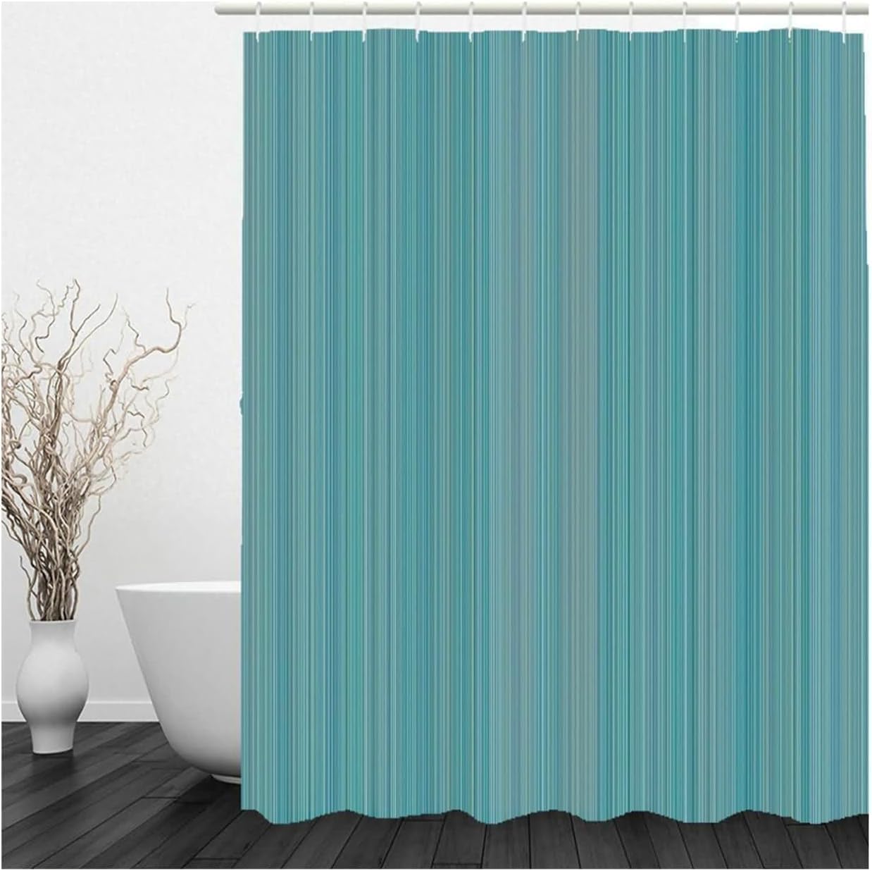 Rideau de Douche Anti Moisissure Rayures Bleues, Rideau de Bain Rayures 3D Rideaux de Douche en Polyester, Imperméable, Lavable en Machine, avec Crochets, 300 x 200 cm 9043-ZUA