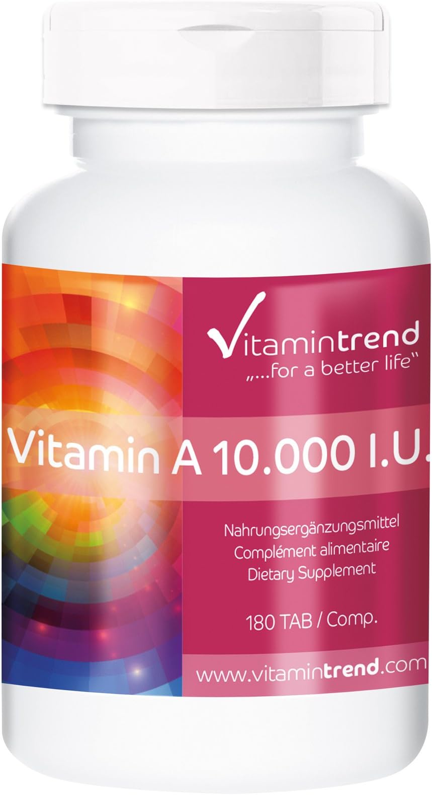 Vitamin A 10000 I.U. - ! Bulk Pack for 6 Months ! - Vegan - retinyl Palmitate - high dose Vitamin A - 180 Tablets | Vitamintrend®