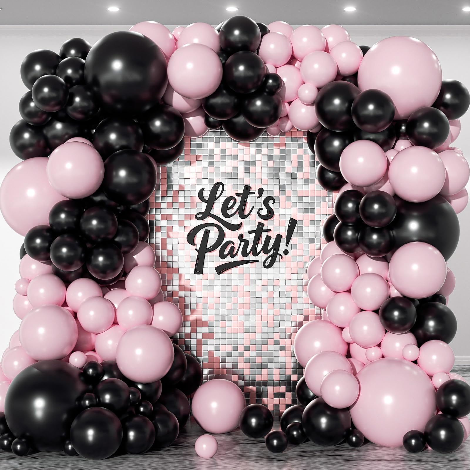 PTGOLUO 152Pcs Black and Pink Balloons Garland Arch Kit - 18 12 10 5 inch Different Size Pink Black Balloons for Birthday Anniversary Bachelorette
