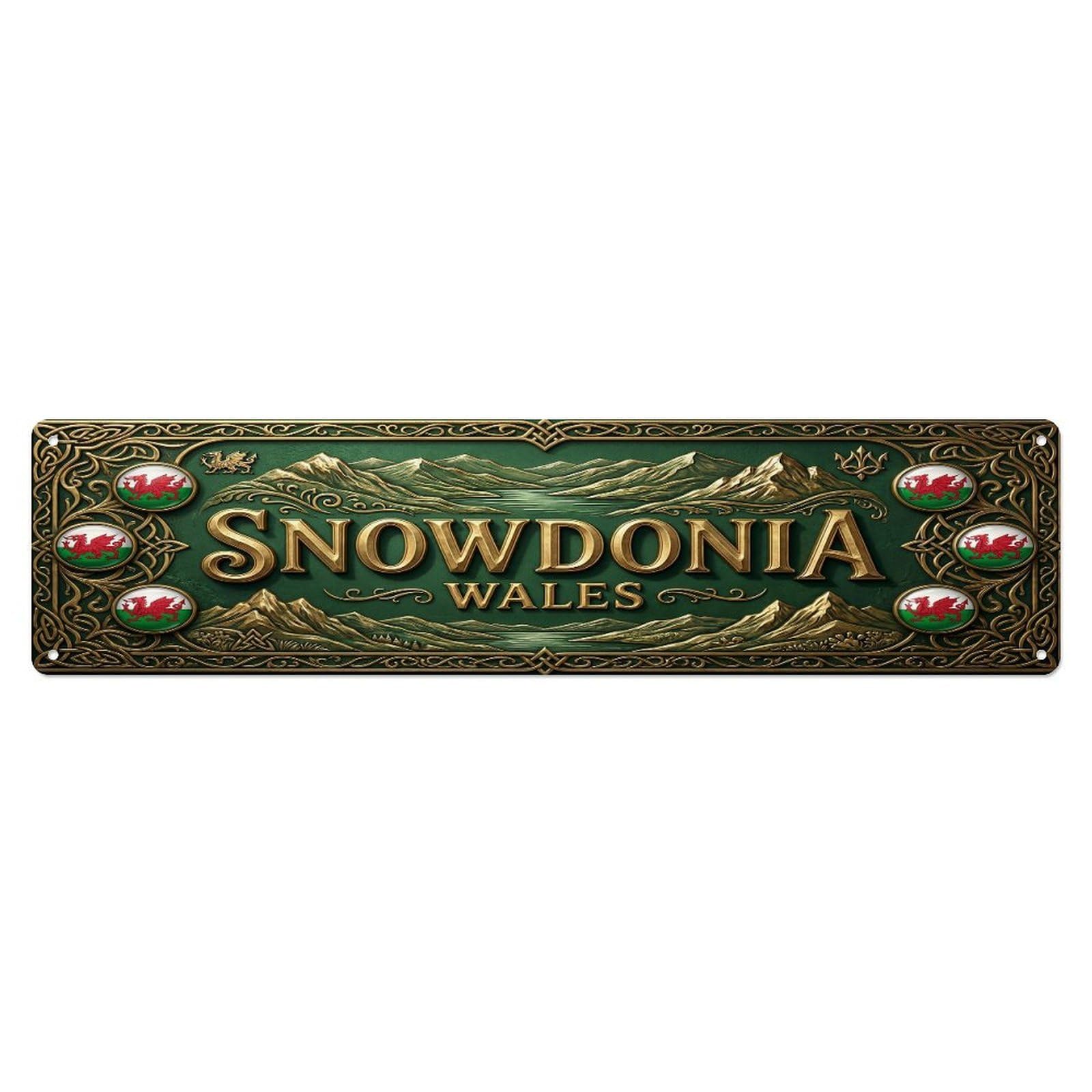 Olhnbad 4X16inch(10X40cm) Vintage Snowdonia Wales Flag Pattern Metal Tin Sign