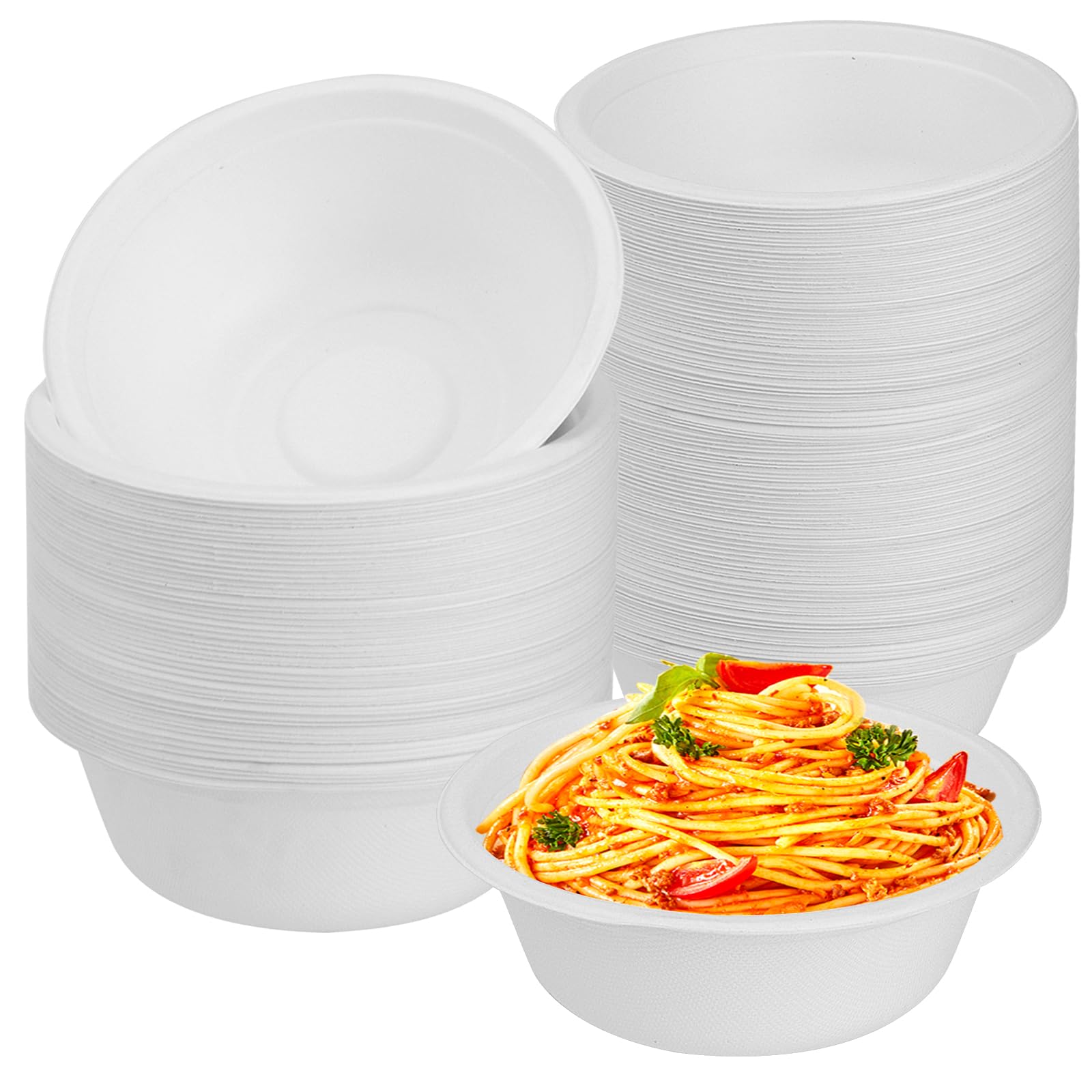 100 Stück Einweg Suppenschalen, 750ml Zuckerrohrschalen, Weiß Pappschalen, Zuckerrohr Bagasse Einwegteller, Papierschalen, Kompostierbare Einweggeschirr Suppenschüssel für Zuhause Partys