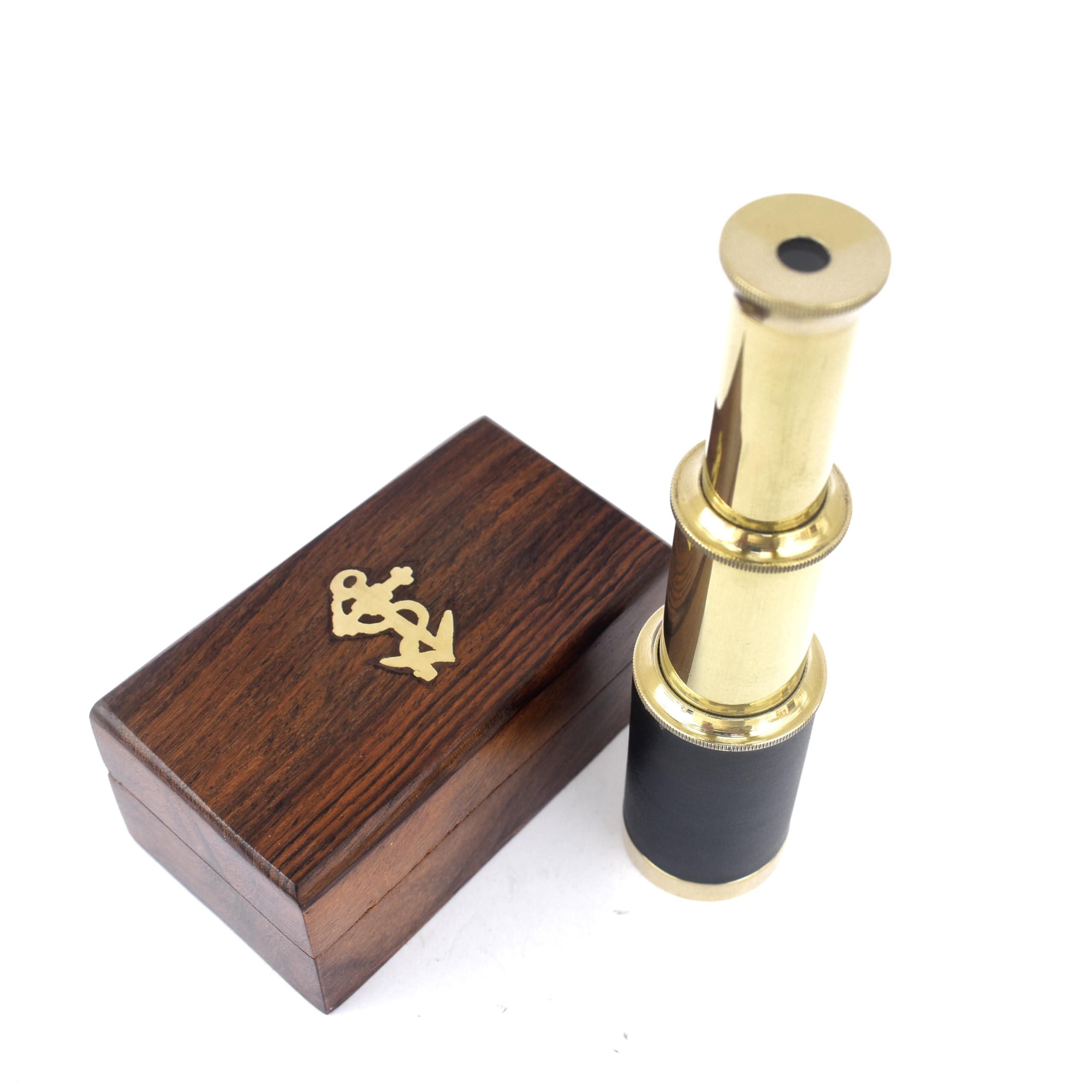 Télescope nautique en laiton de 15,2 cm avec boîte en bois fabriquée à la main | Spyglass | Navigation pirate | Article cadeau | Noir