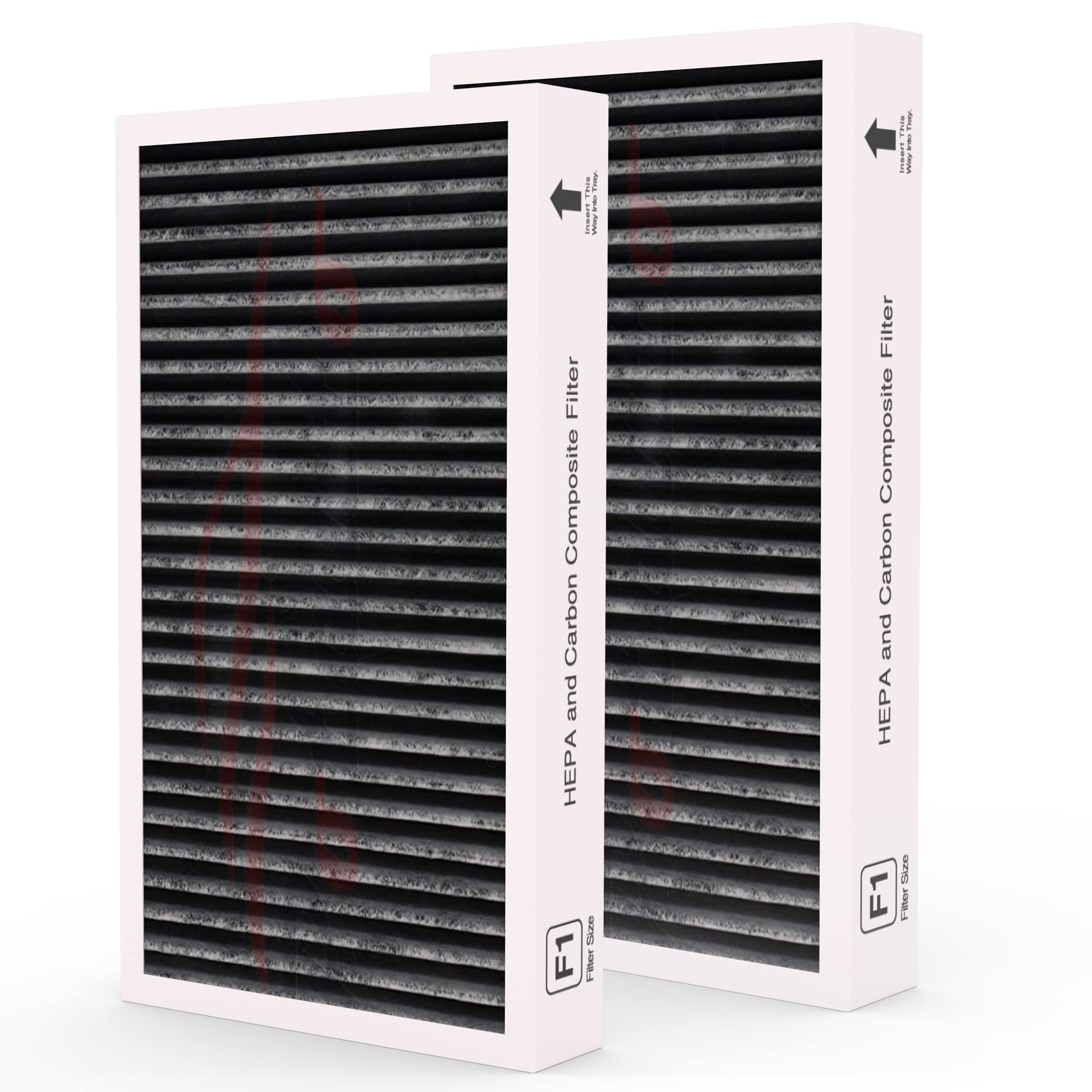 2-Pack F1 Carbon H13 True HEPA Filter Replacement, Compatible with 3M Filtrete C01 T02 Air Purifier, Odor Removal Filter