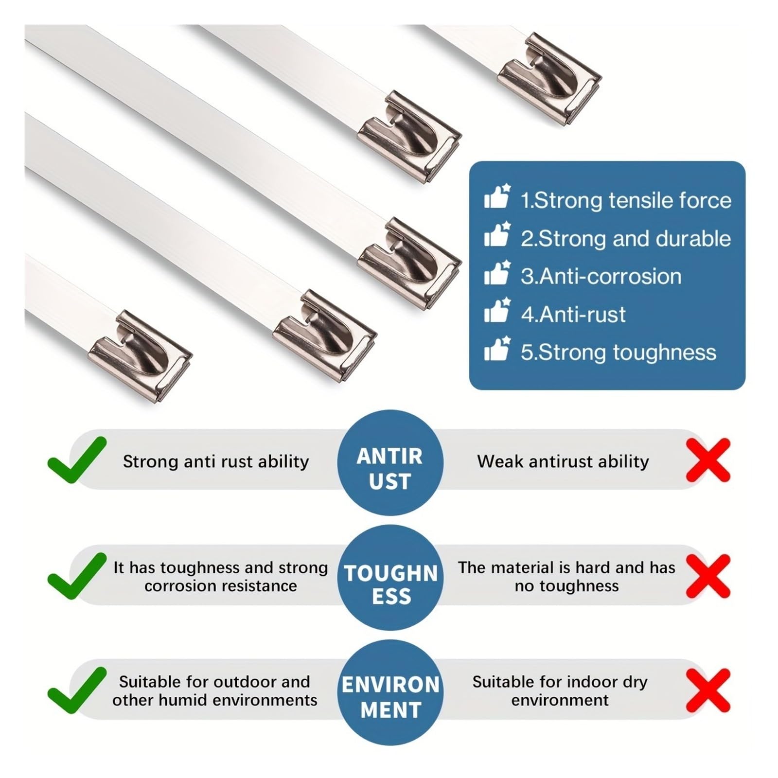 10 bridas for cables autoblocantes de acero inoxidable 304.