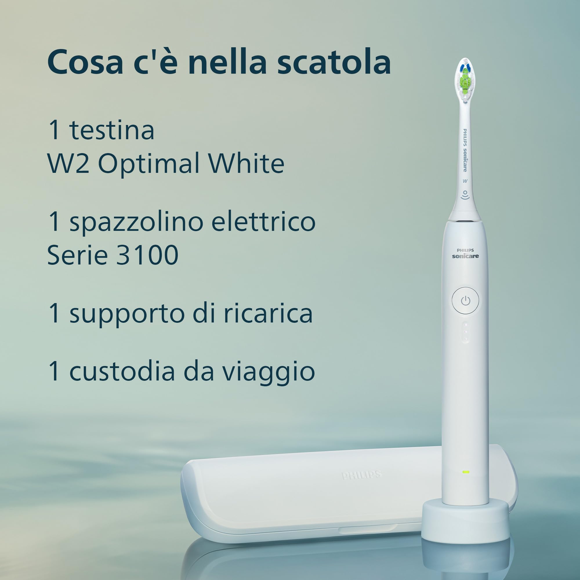 Philips Sonicare Serie 3100 - Spazzolino elettrico sonico con sensore di pressione, 3 intensità, EasyStart, SmarTimer, autonomia 14 giorni, custodia, bianco, HX4033/21, [Nuovo]