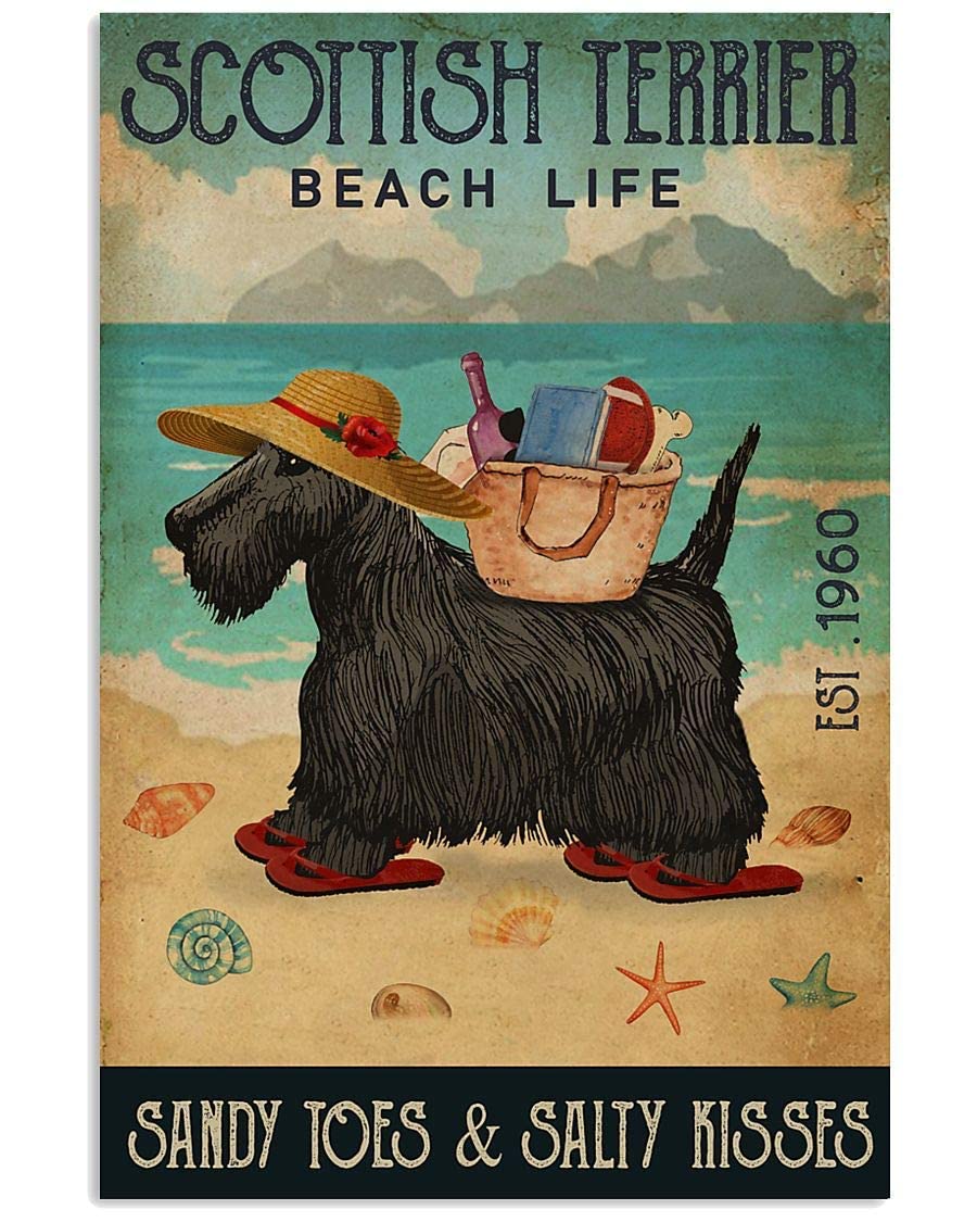 Lsjuee 8X12 Inch 04 Beach Life Toes Scottish Terrier Poster Retro Home Gift Family Yard Garden Celebration Farm Courtyard Poster S Vintage Bar Pub Novelty Funny Metal Tin Signs Wall Decor 8X12 Inch
